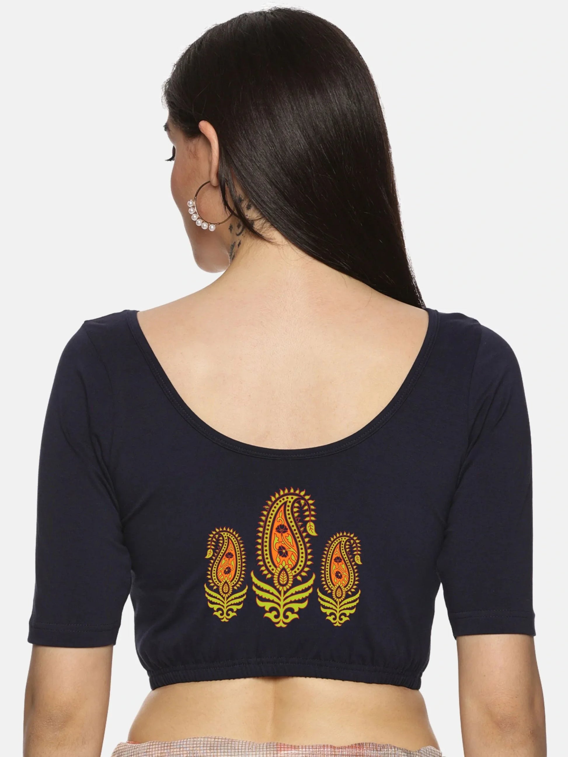 Women Back Printed Stretchable Blouse U051 - notyetbyus