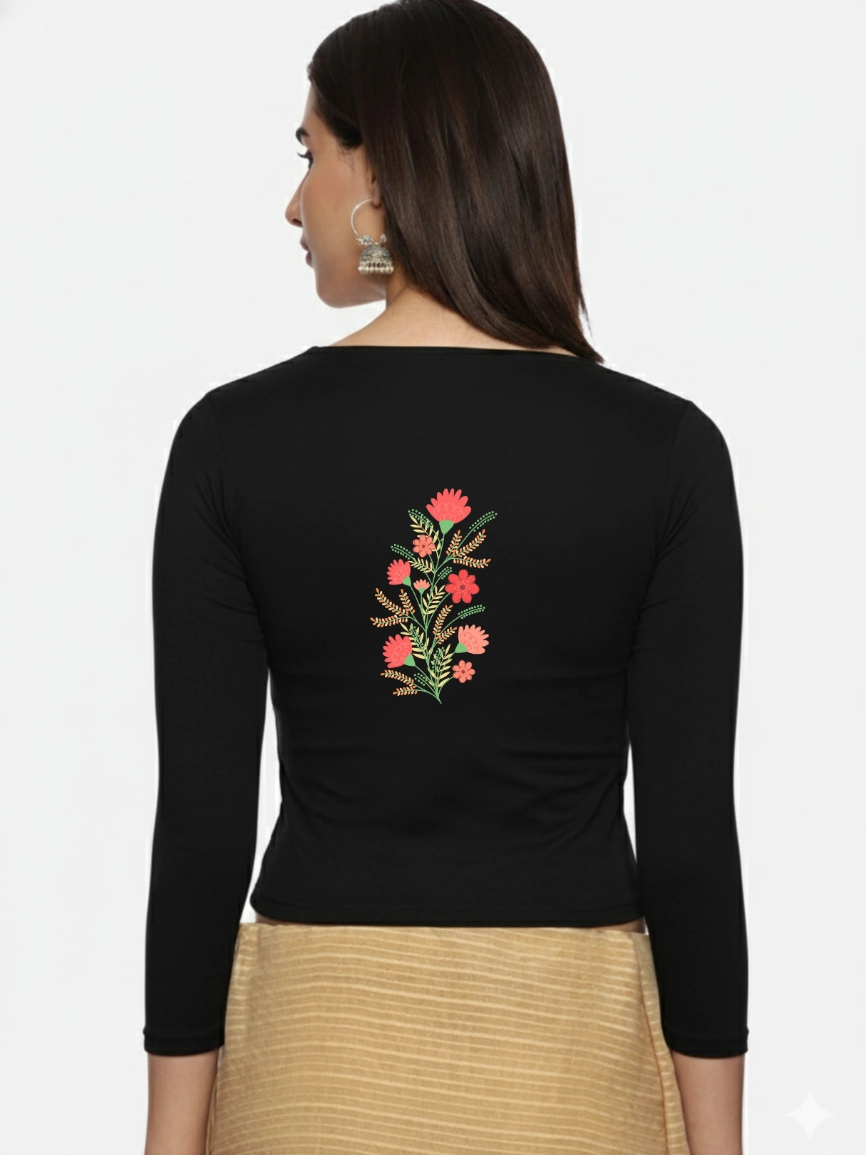 Women Three Fourth Sleeve Back Print Stretchable Blouse U0182 - notyetbyus