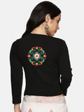 Women Three Fourth Sleeve Back Print Stretchable Blouse U0104 Black