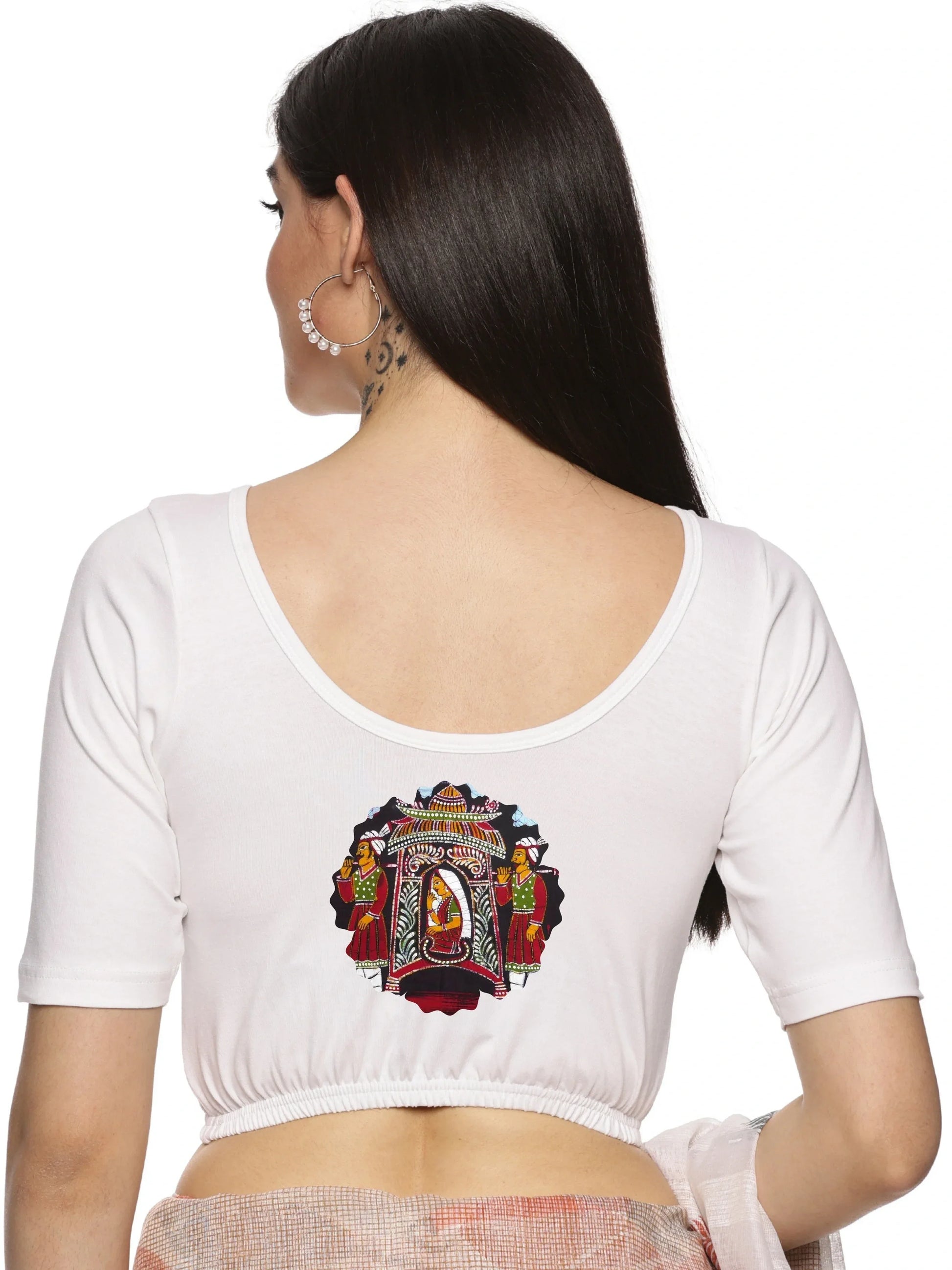 Women Back Printed Stretchable Blouse U0140 - notyetbyus