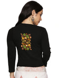 Women Three Fourth Sleeve Back Print Stretchable Blouse U0183 Black