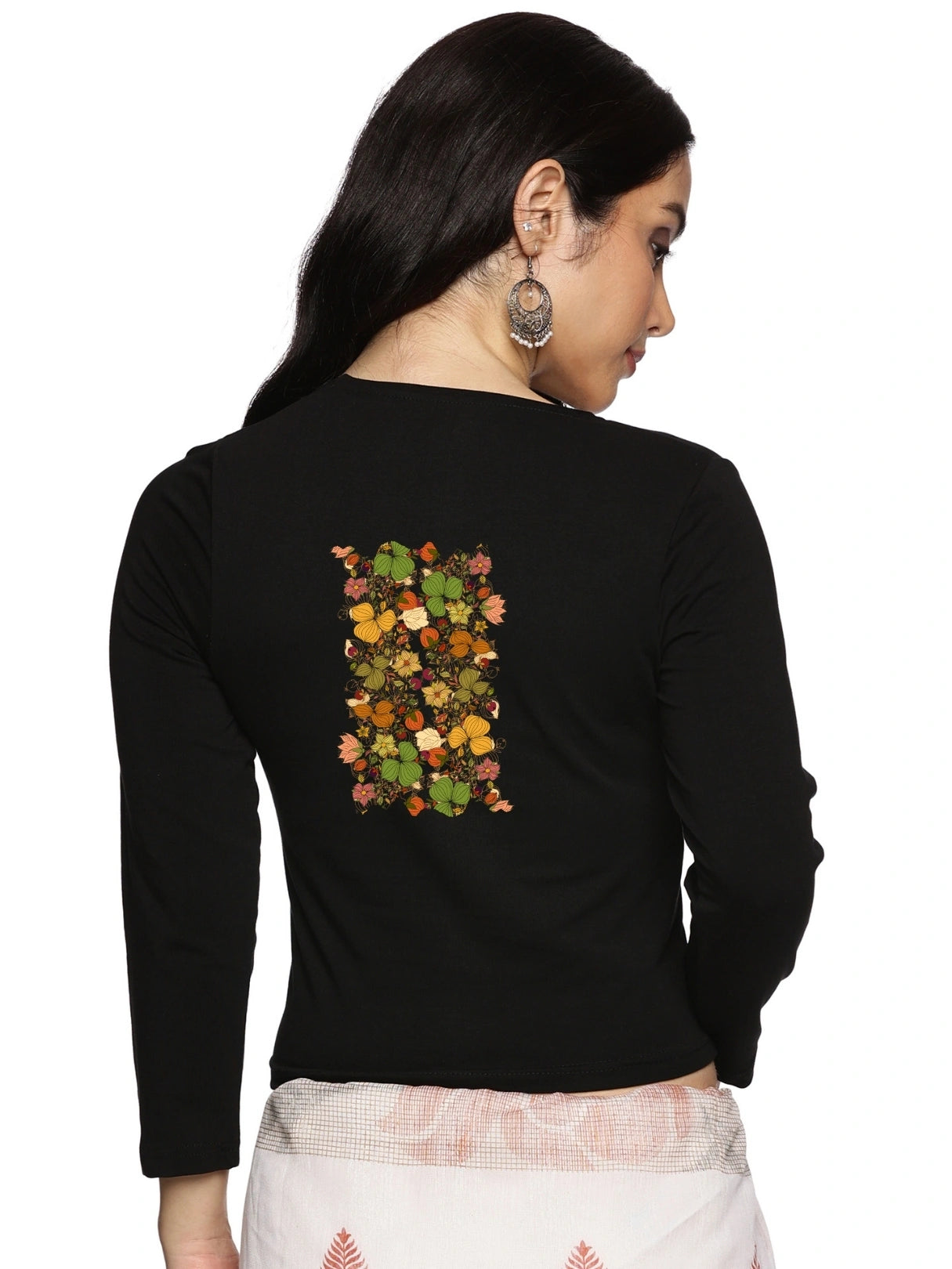 Women Three Fourth Sleeve Back Print Stretchable Blouse U0183 - notyetbyus