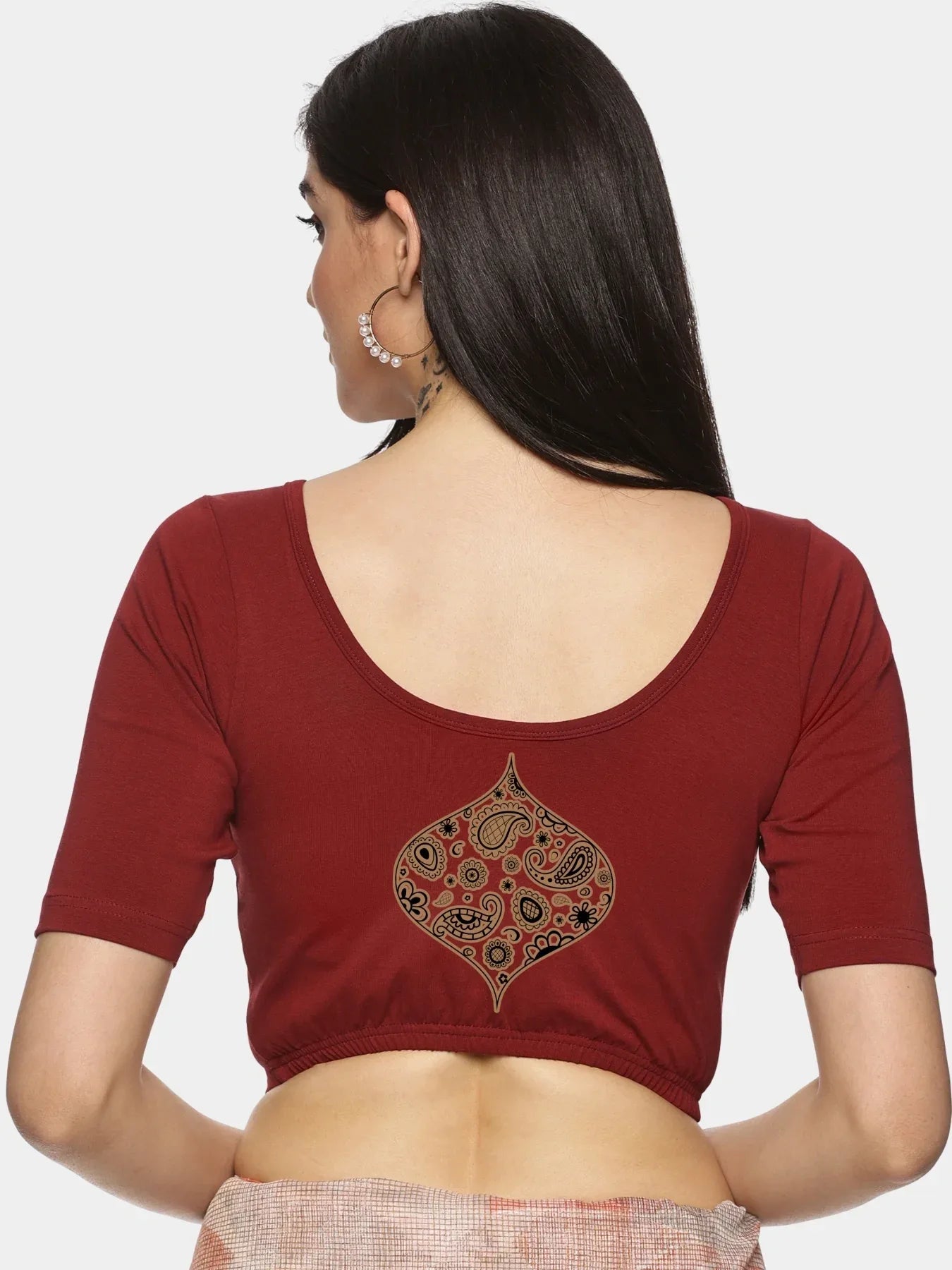 Women Back Printed Stretchable Blouse U0194 - notyetbyus