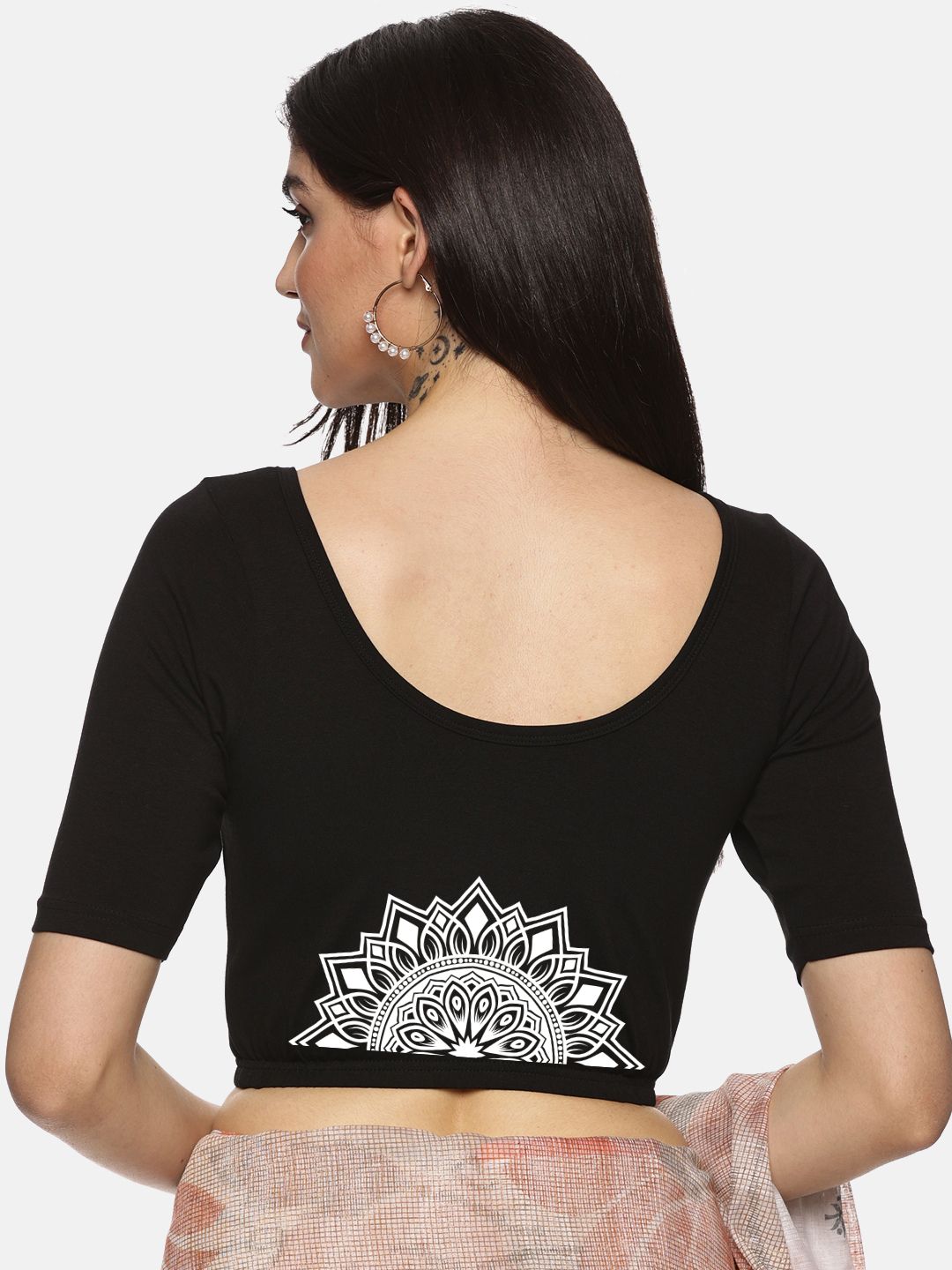 Women Back Printed Stretchable Blouse U022 - notyetbyus