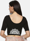 Women Back Printed Stretchable Half Sleeve Blouse U022 Black