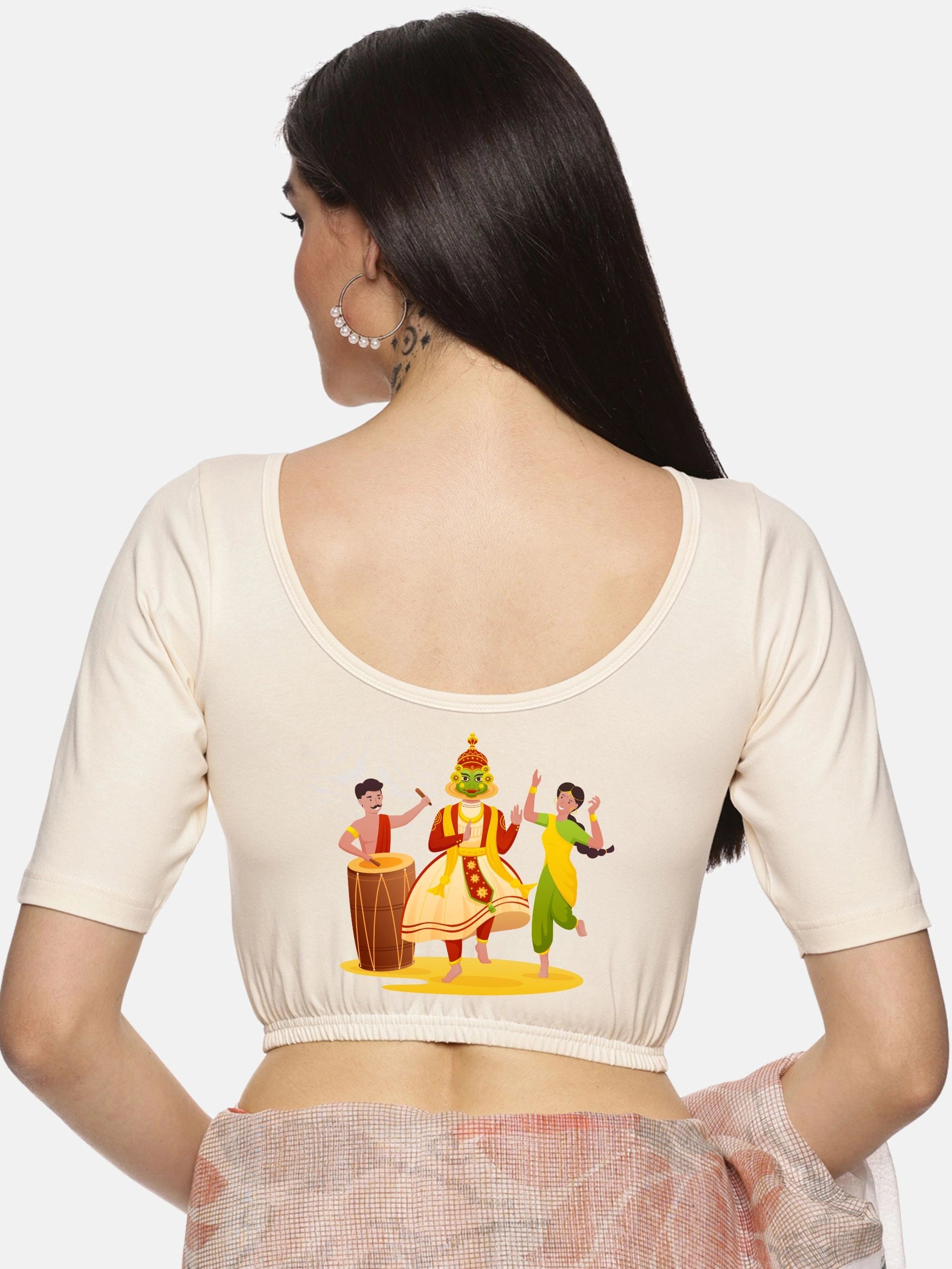 Women Back Printed Stretchable Blouse U083 - notyetbyus