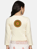 Women Three Fourth Sleeve Back Print Stretchable Blouse U0129 Cream