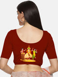 Women Back Printed Stretchable  Half Sleeve  Blouse U083 Brick Red