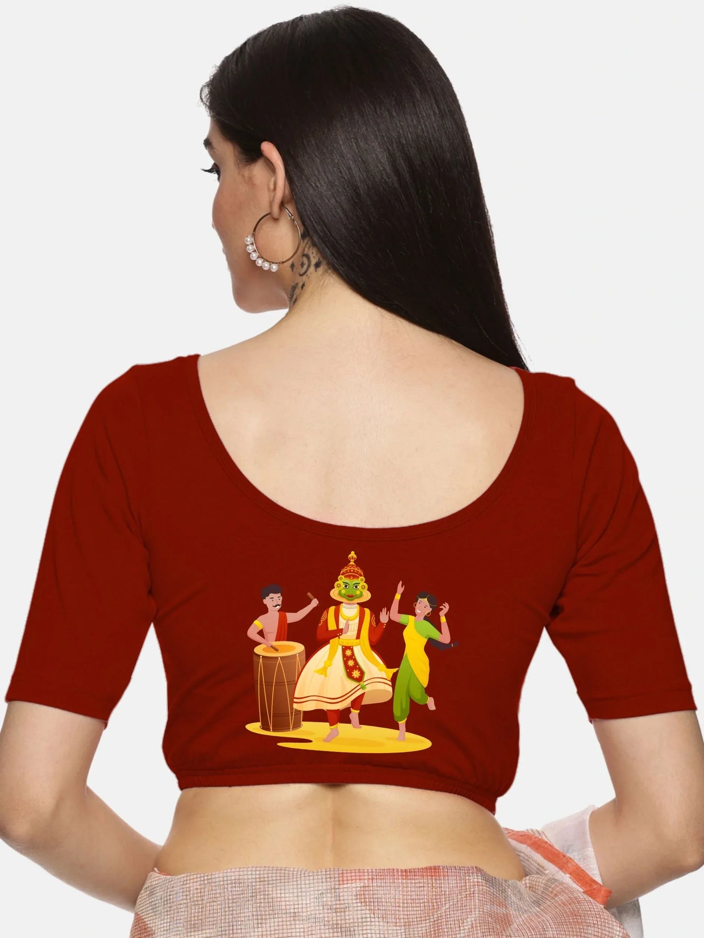 Women Back Printed Stretchable Blouse U083 - notyetbyus