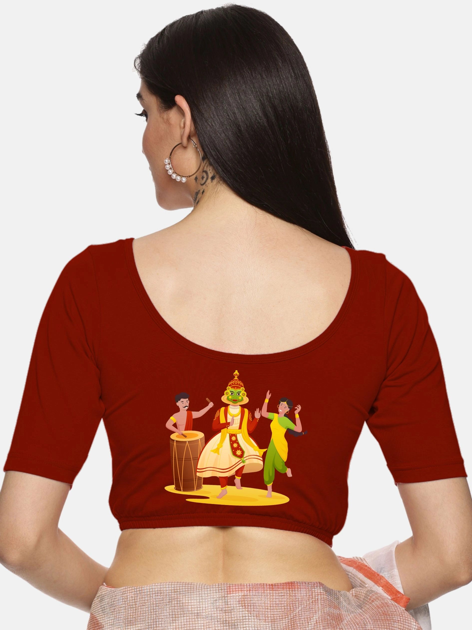 Women Back Printed Stretchable Blouse U083 - notyetbyus