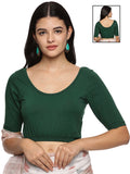 Women Plain Stretchable Half Sleeve Blouse U01A Bottle Green