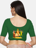 Women Back Printed Stretchable  Half Sleeve Blouse U083 Bottle Green