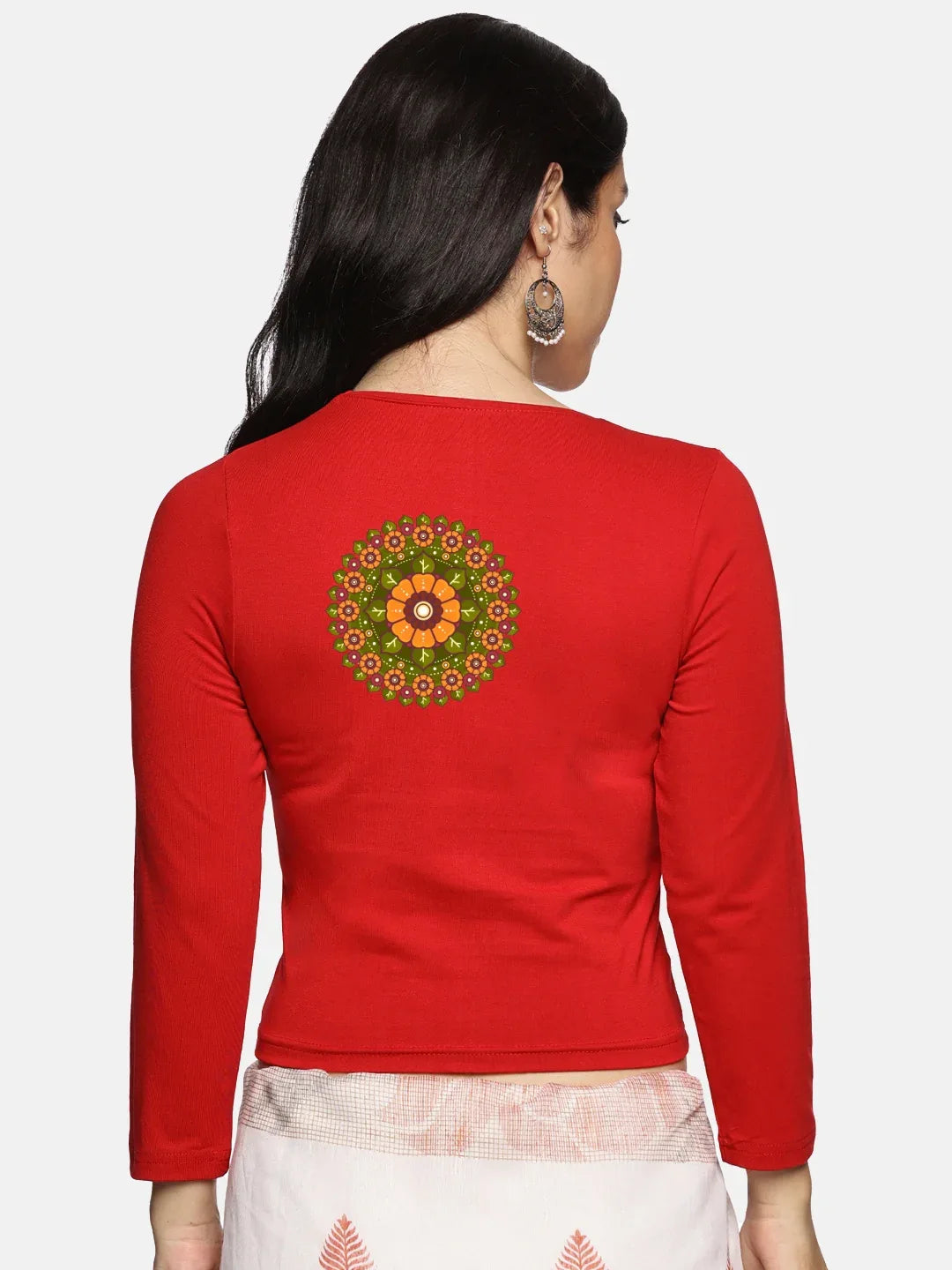 Women Three Fourth Sleeve Back Print Stretchable Blouse U0129 - notyetbyus