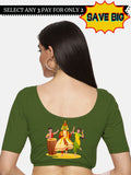 Women Back Printed Stretchable  Half Sleeve Blouse U083 Mehndi Green