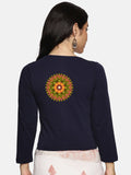 Women Three Fourth Sleeve Back Print Stretchable Blouse U0129 Navy