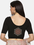 Women Back Printed Stretchable  Half Sleeve Blouse U026 Black