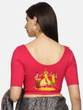 Women Back Printed Stretchable Half Sleeve Blouse U083 Pink