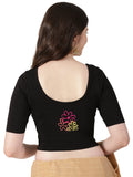 DIY Embroidery Kit with Women Front Open Stretchable Half Sleeve Blouse E06 – Black