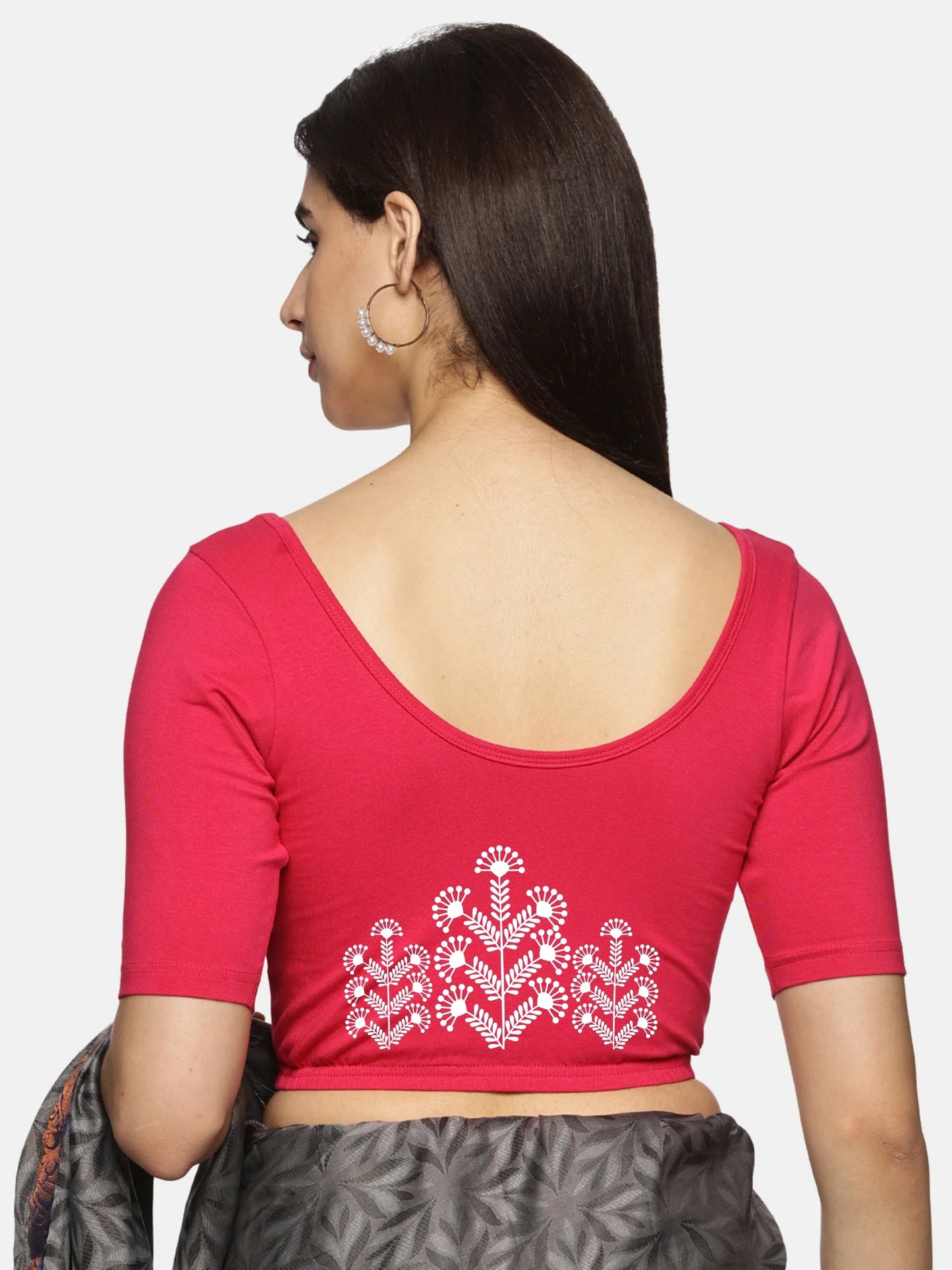 Women Back Printed Stretchable Blouse U019 - notyetbyus