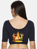 Women Back Printed Stretchable Half Sleeve Blouse U083 Navy