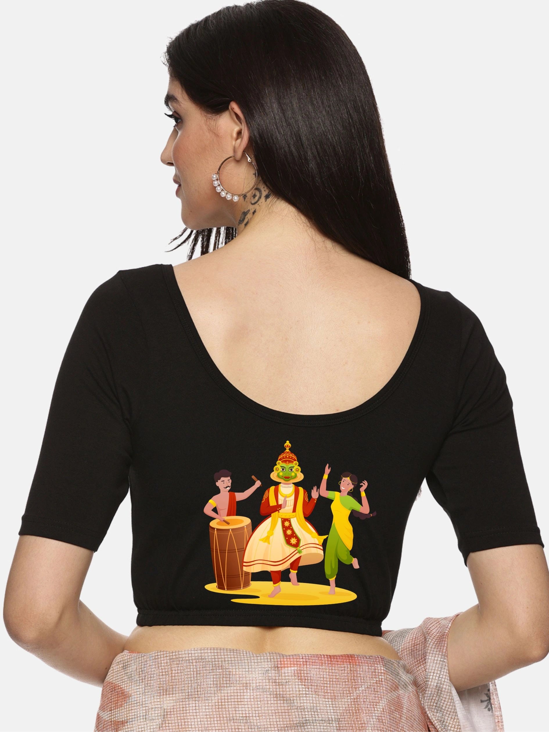 Women Back Printed Stretchable Blouse U083 - notyetbyus