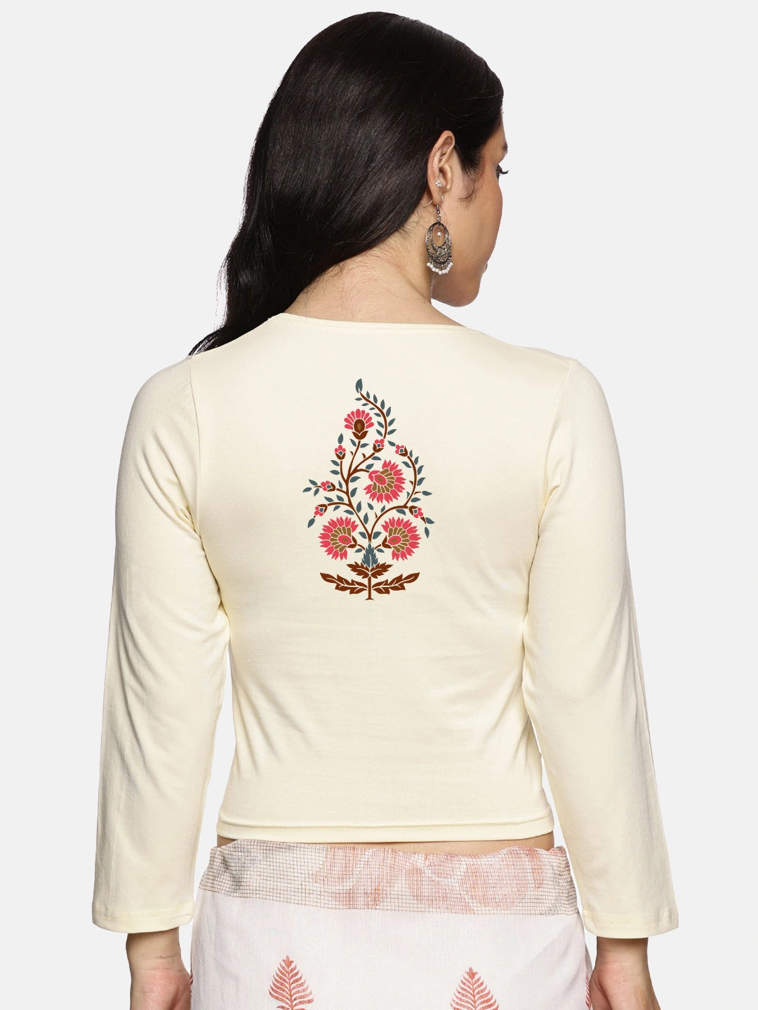 Women Three Fourth Sleeve Back Print Stretchable Blouse U0130 - notyetbyus