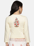 Women Three Fourth Sleeve Back Print Stretchable Blouse U0130  Cream