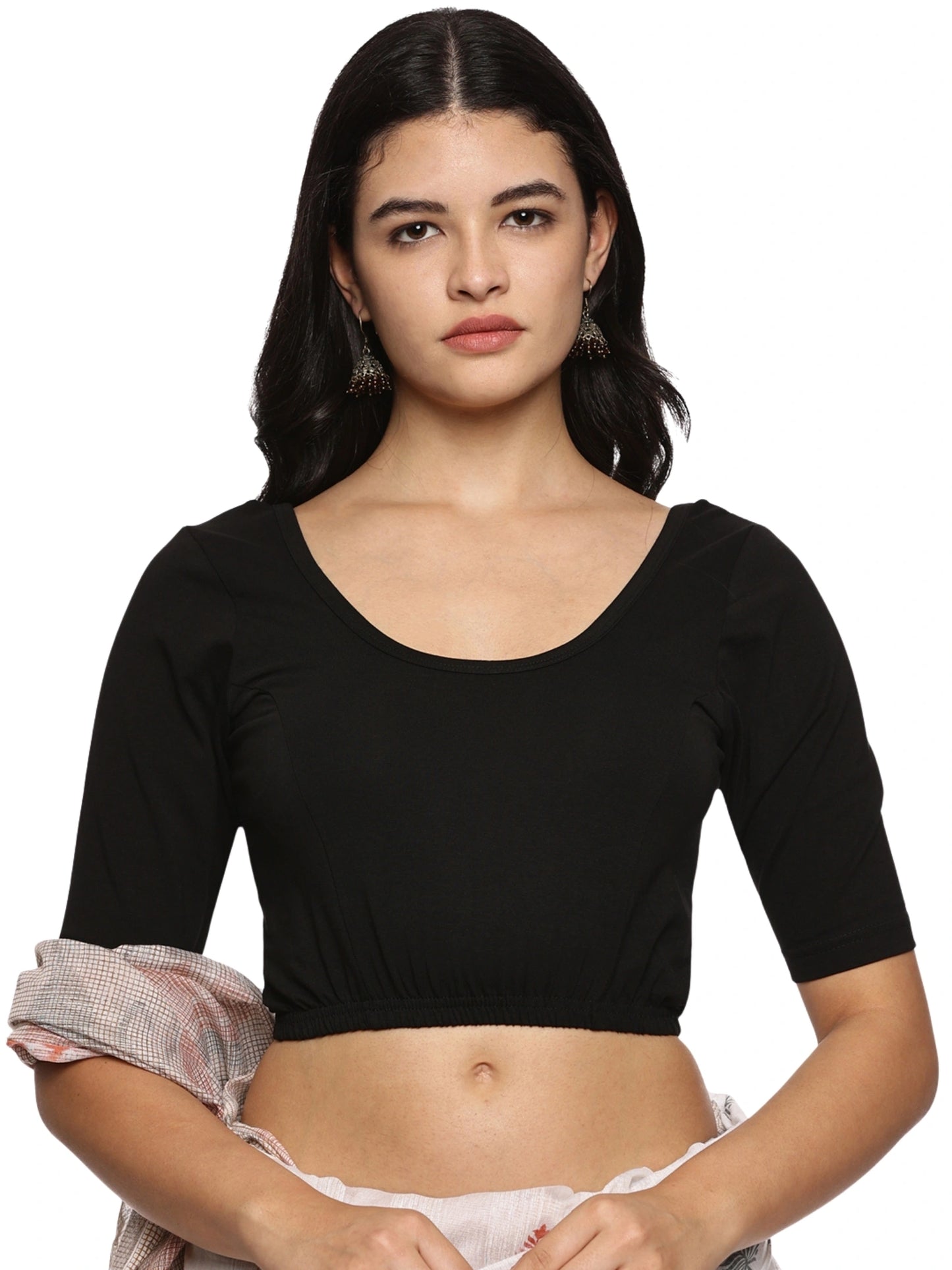 DIY Embroidery Kit with Women Stretchable Half Sleeve Blouse E010 – Black