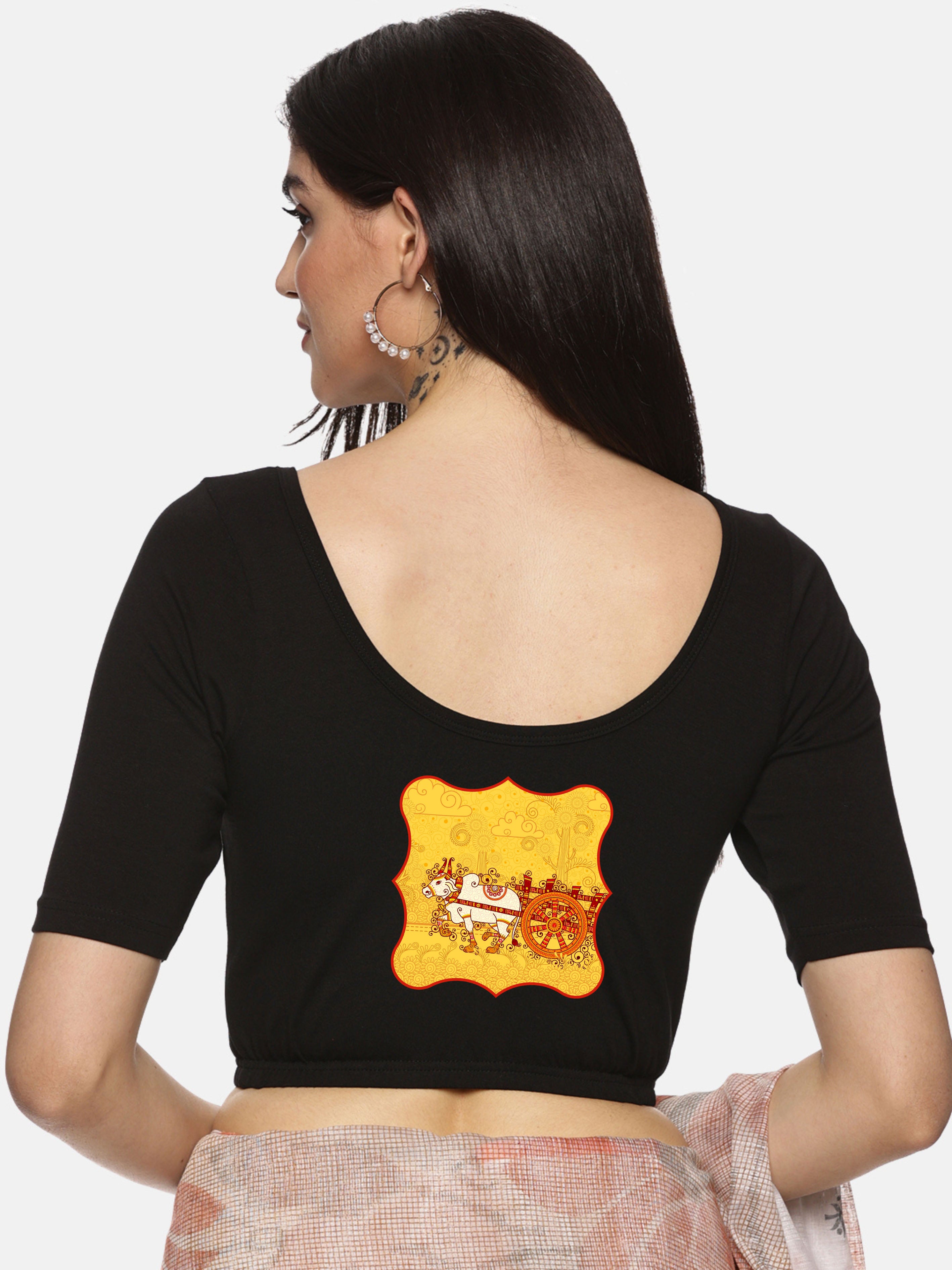 Women Back Printed Stretchable Blouse U029 - notyetbyus