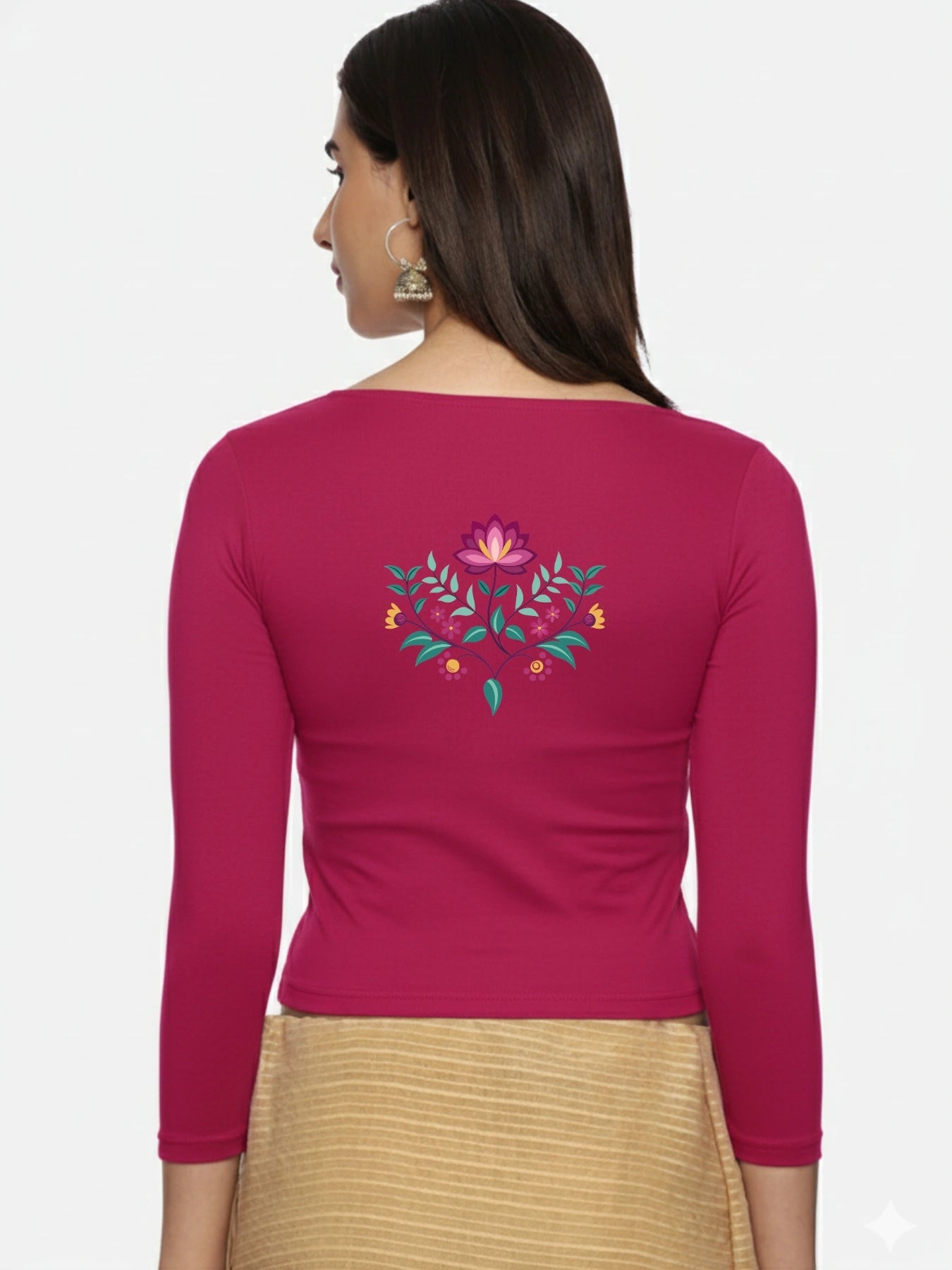 Women Three Fourth Sleeve Back Print Stretchable Blouse U0127