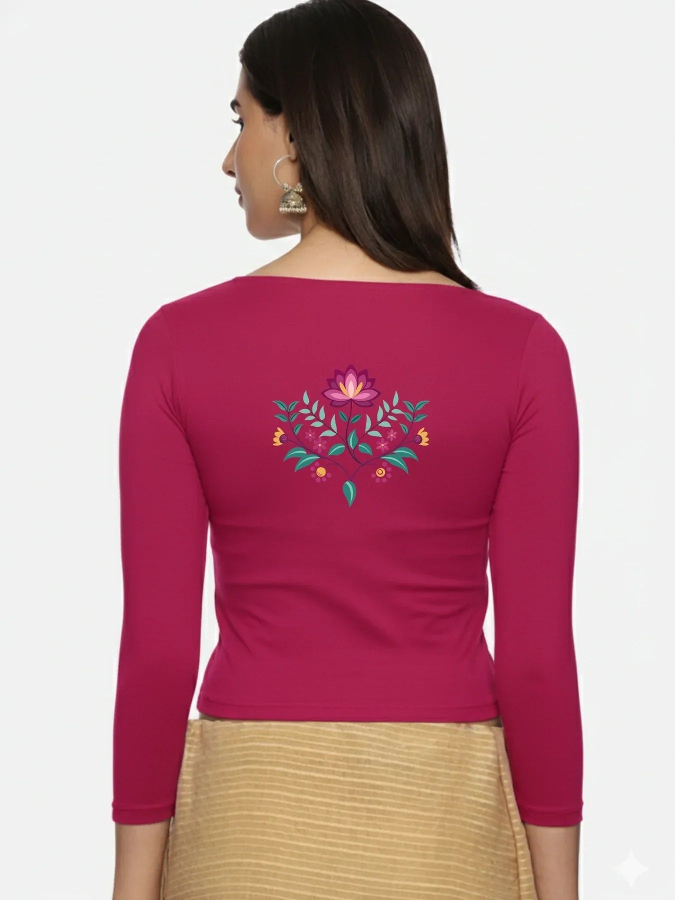 Women Three Fourth Sleeve Back Print Stretchable Blouse U0127 - notyetbyus