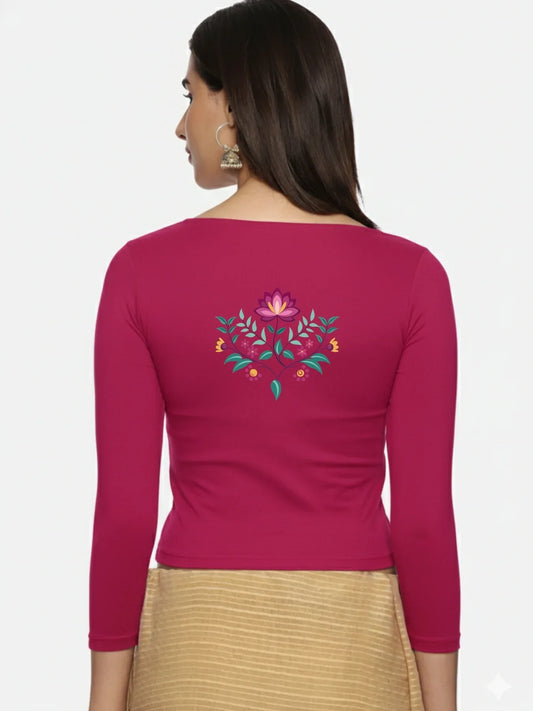 Women Three Fourth Sleeve Back Print Stretchable Blouse U0127 - notyetbyus