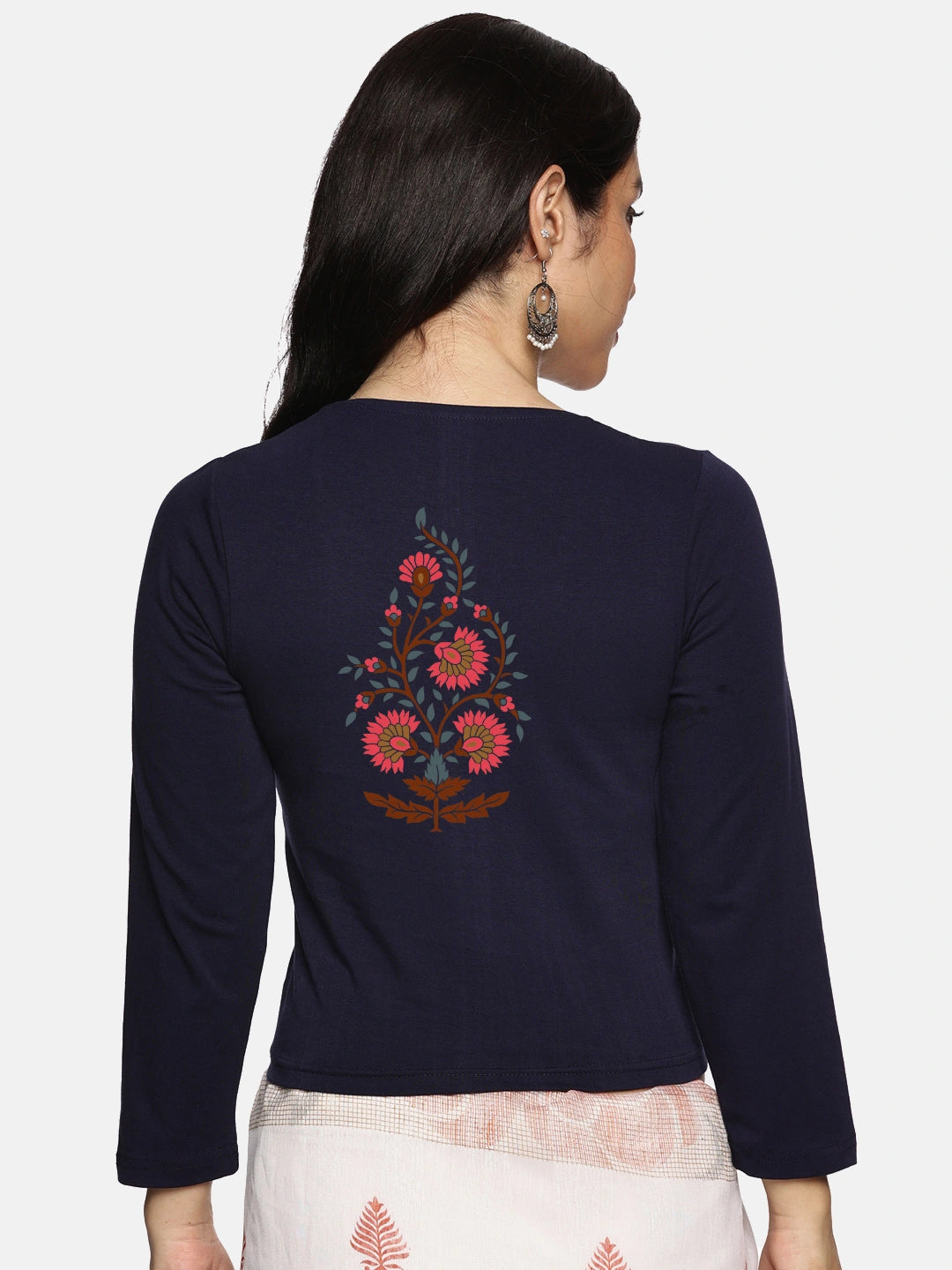 Women Three Fourth Sleeve Back Print Stretchable Blouse U0130 - notyetbyus