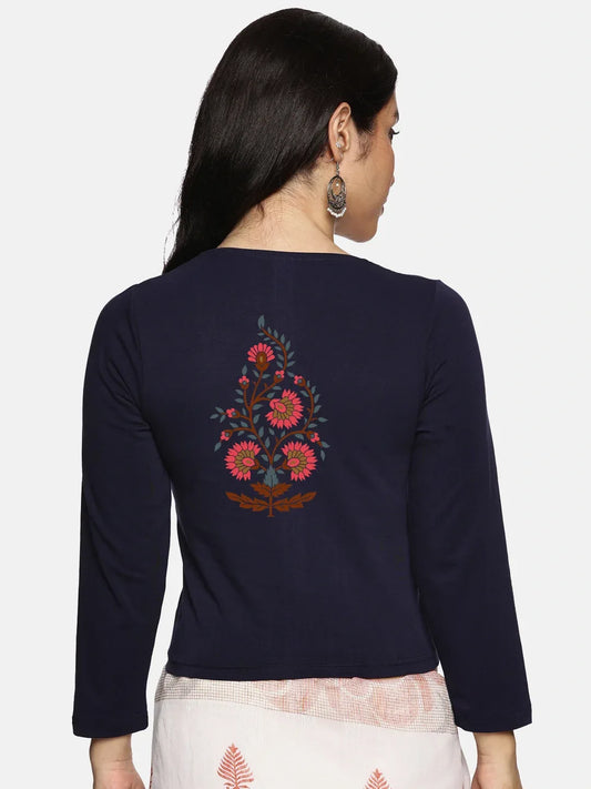 Women Three Fourth Sleeve Back Print Stretchable Blouse U0130 - notyetbyus
