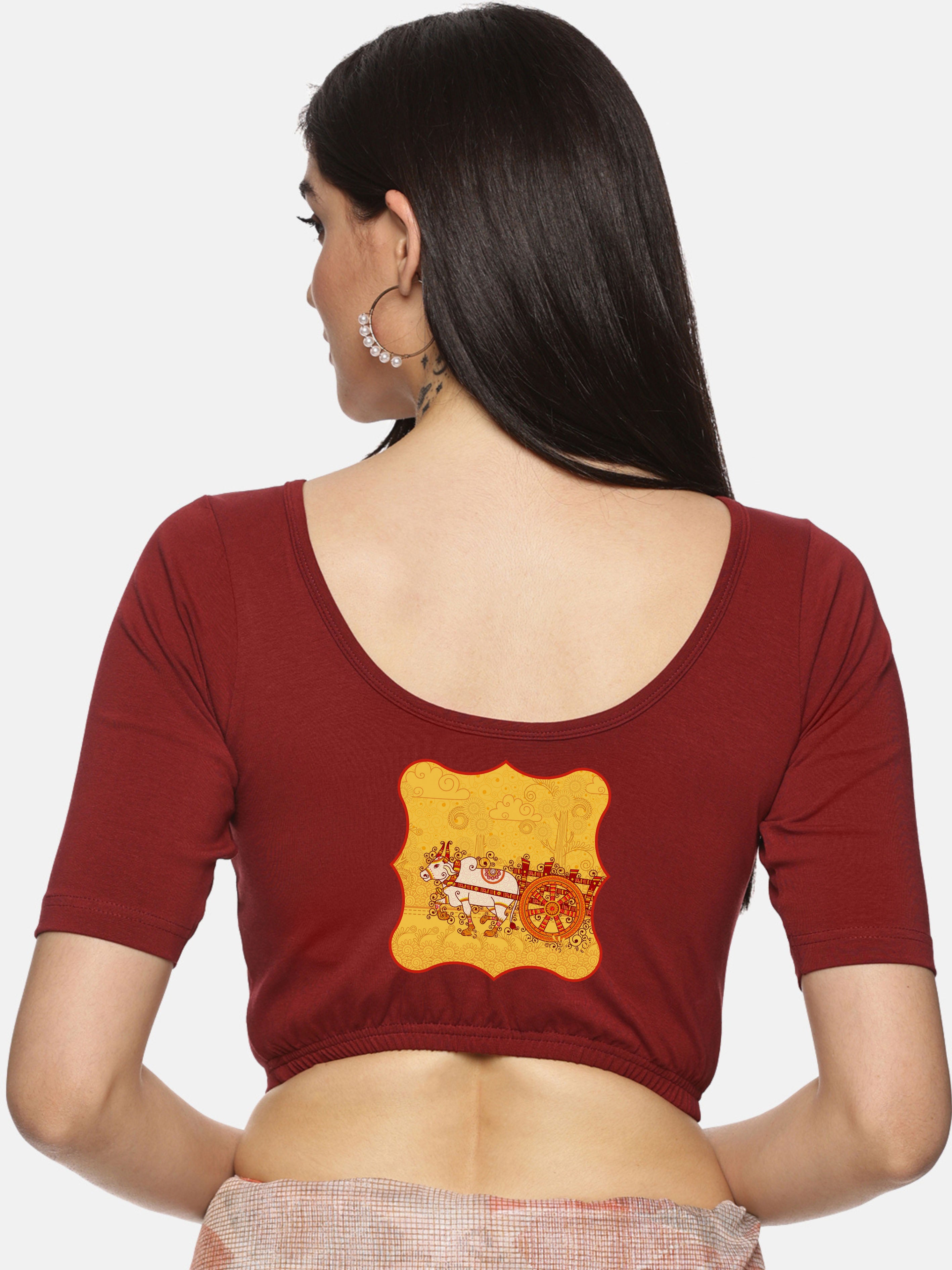 Women Back Printed Stretchable Blouse U029 - notyetbyus