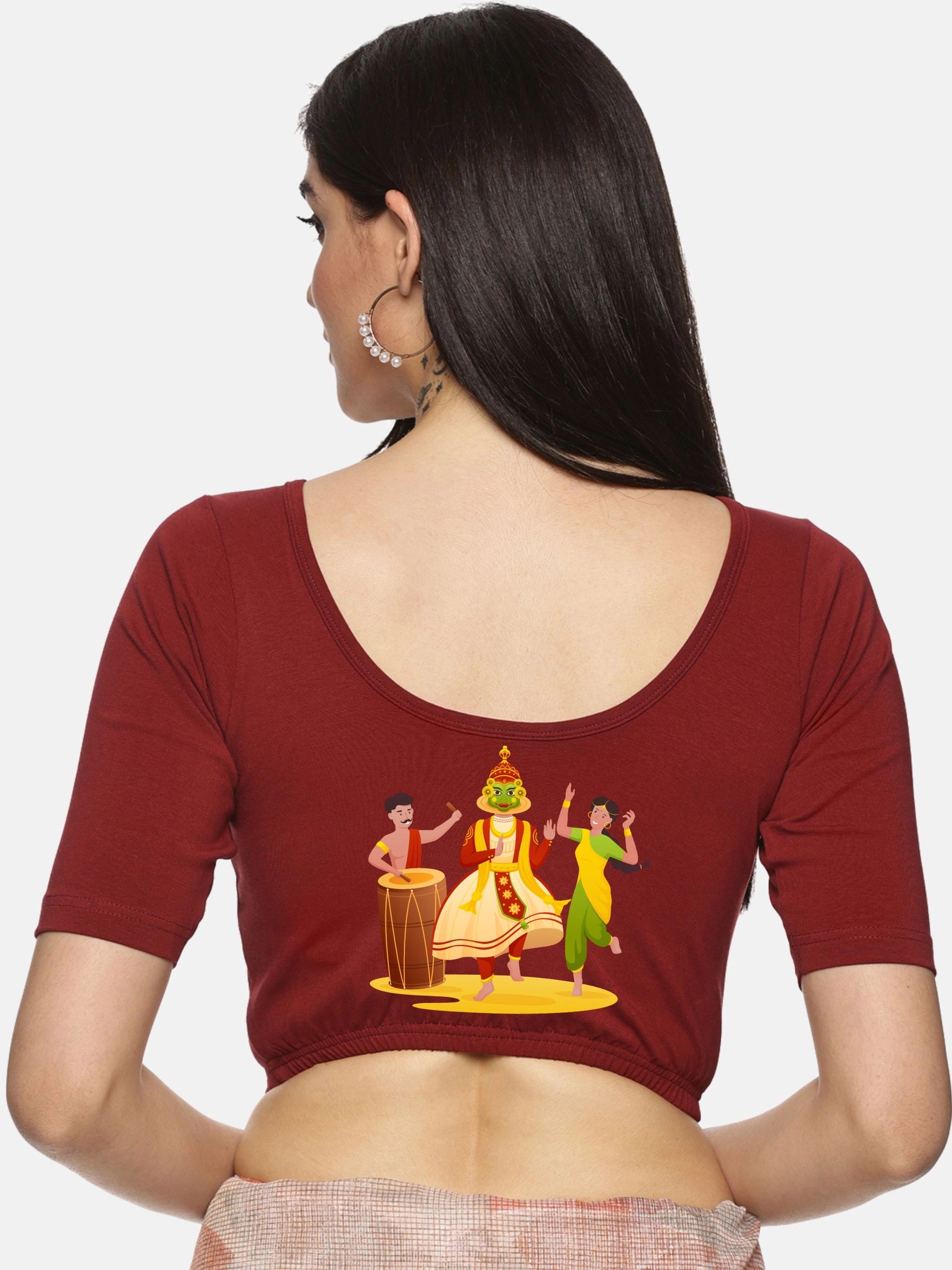 Women Back Printed Stretchable Blouse U083 - notyetbyus