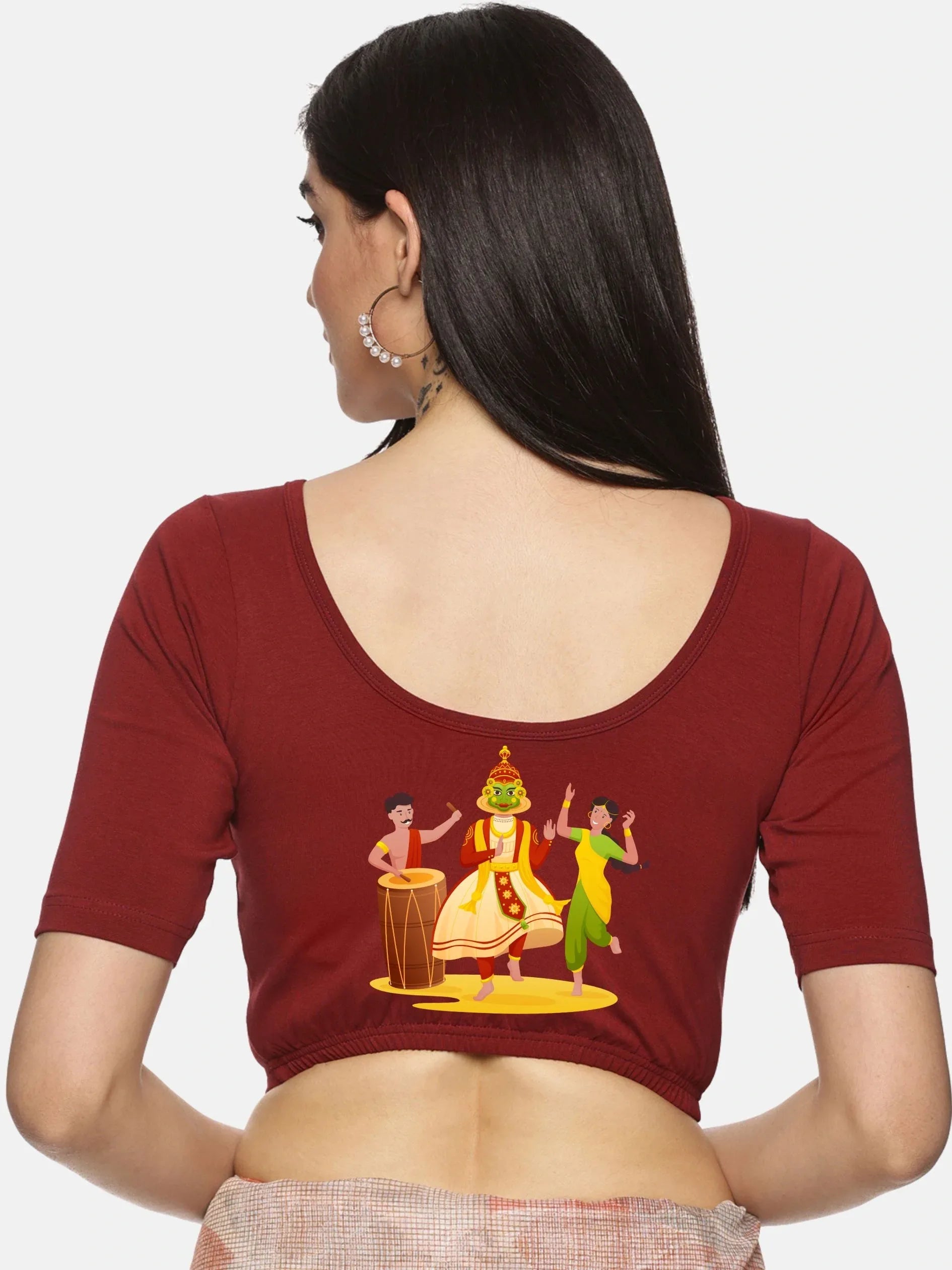 Women Back Printed Stretchable Blouse U083 - notyetbyus