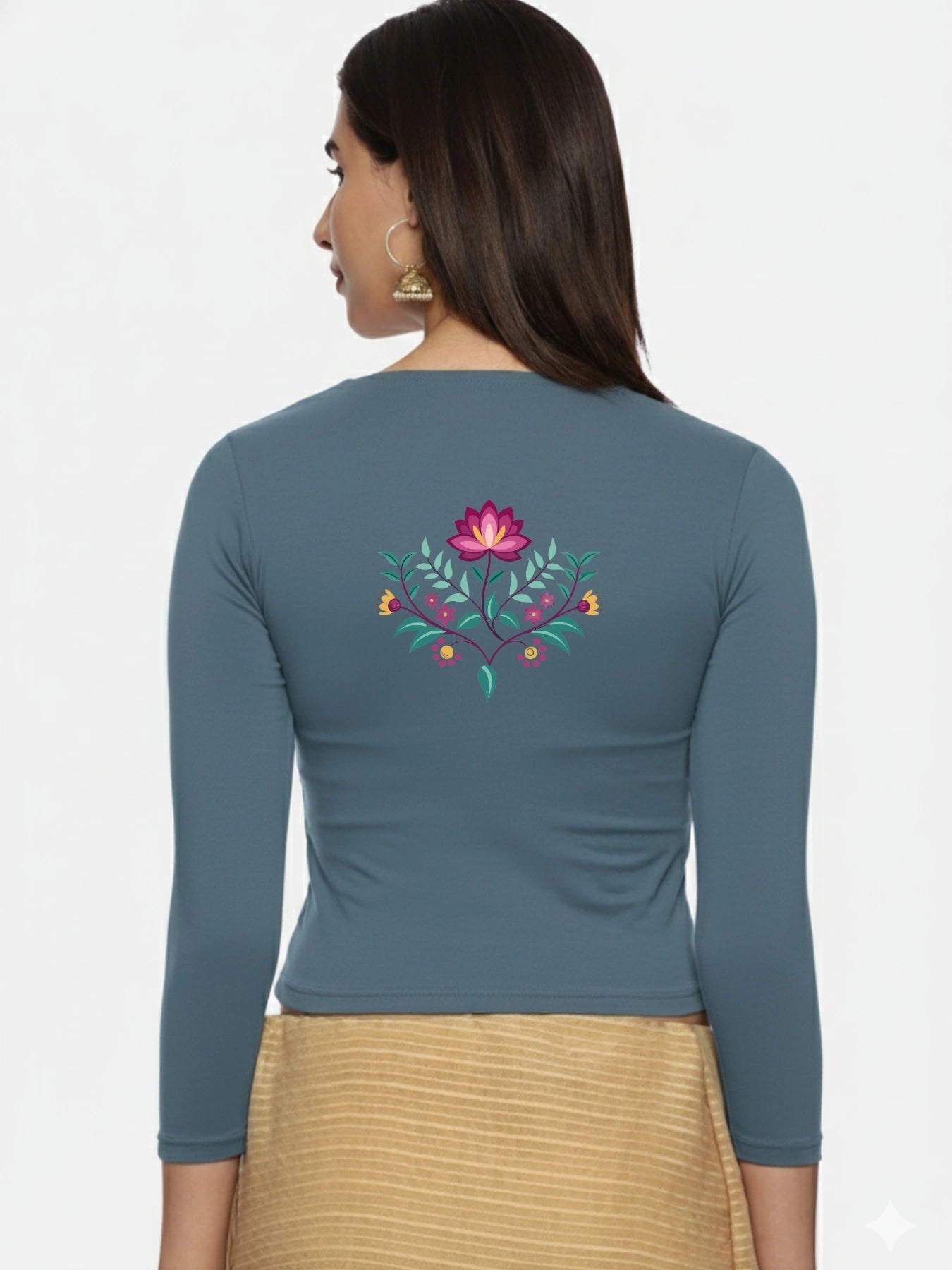 Women Three Fourth Sleeve Back Print Stretchable Blouse U0127