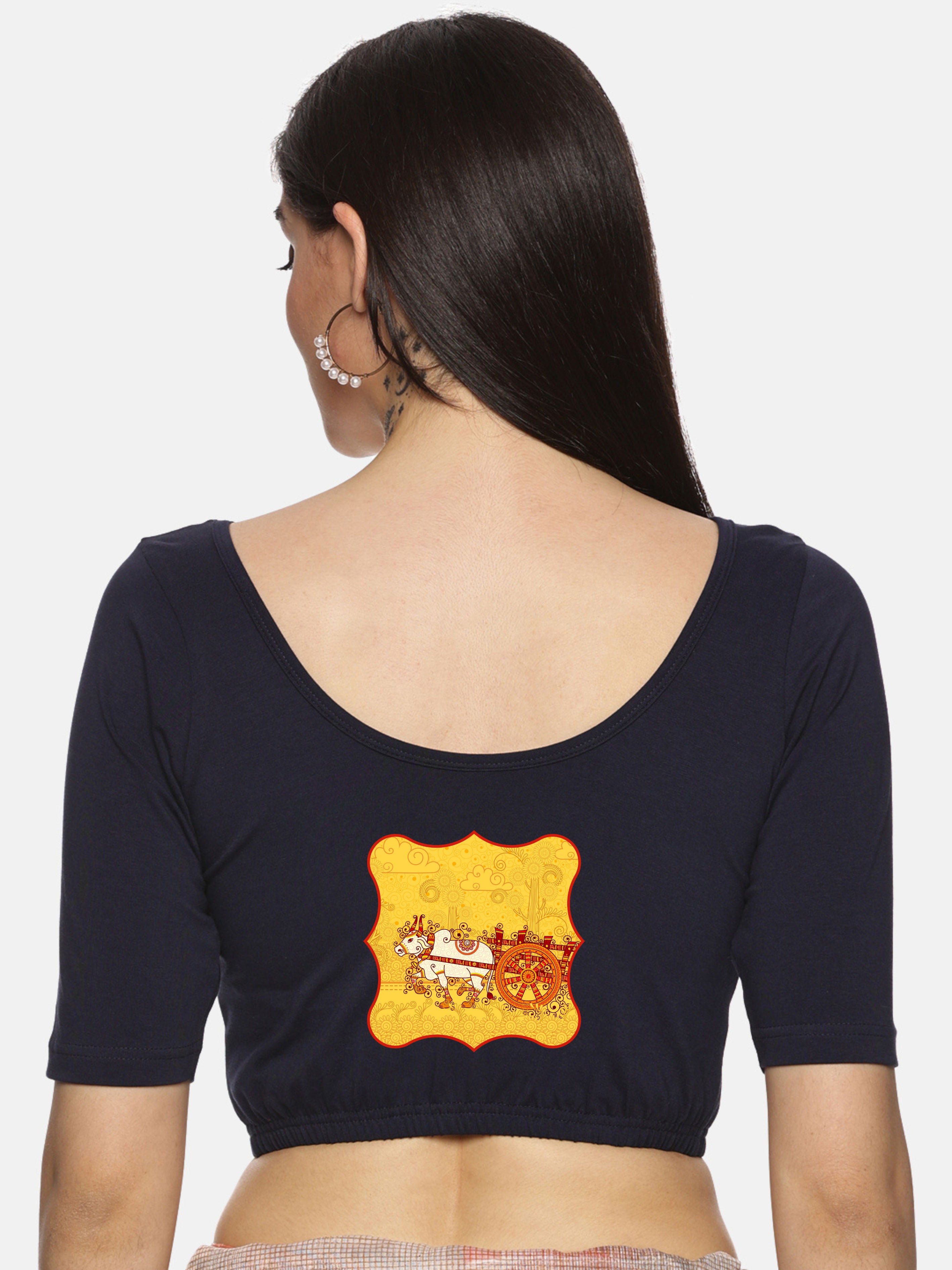 Women Back Printed Stretchable Blouse U029 - notyetbyus