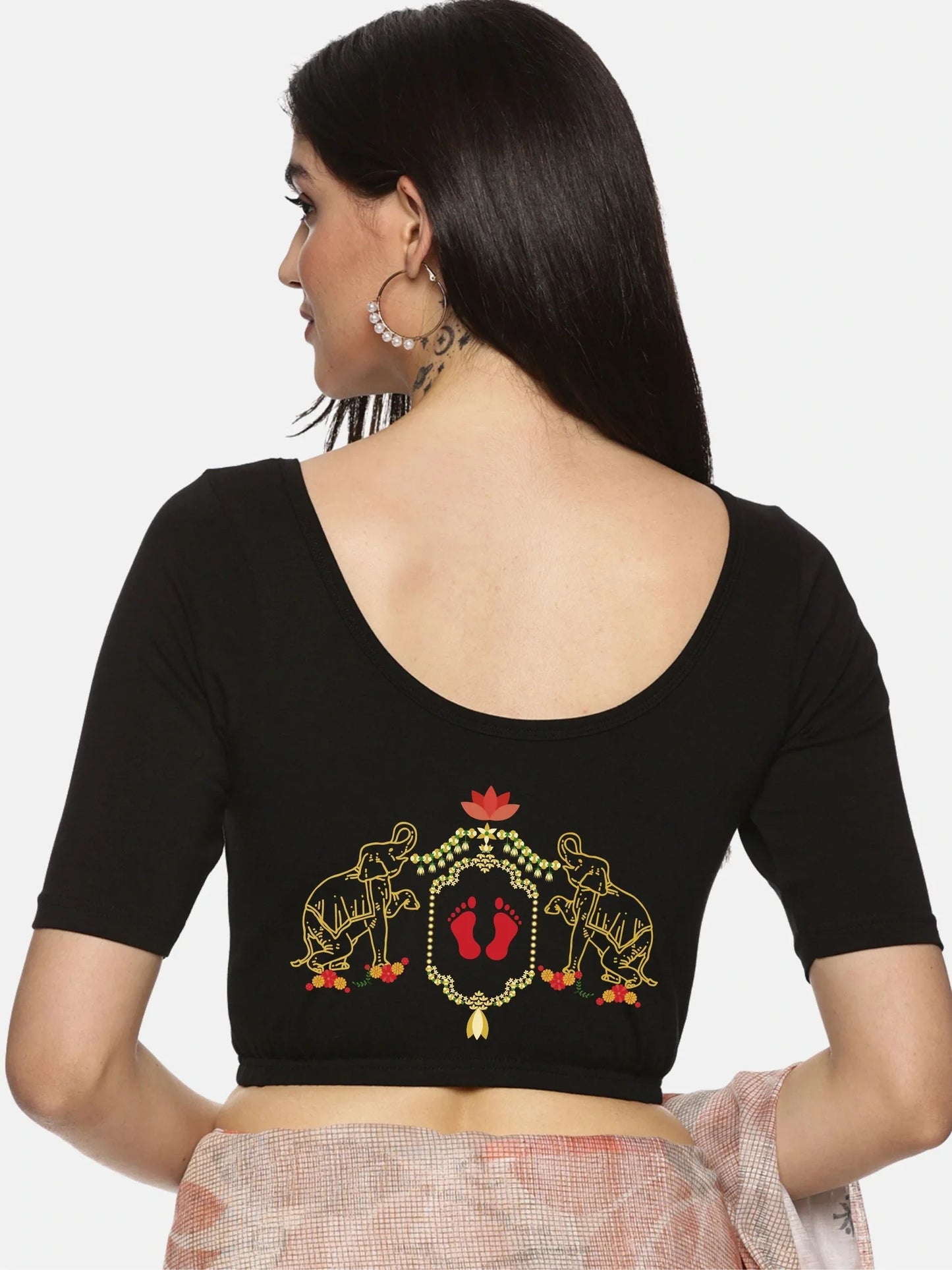 Women Back Printed Stretchable Blouse U084 - notyetbyus