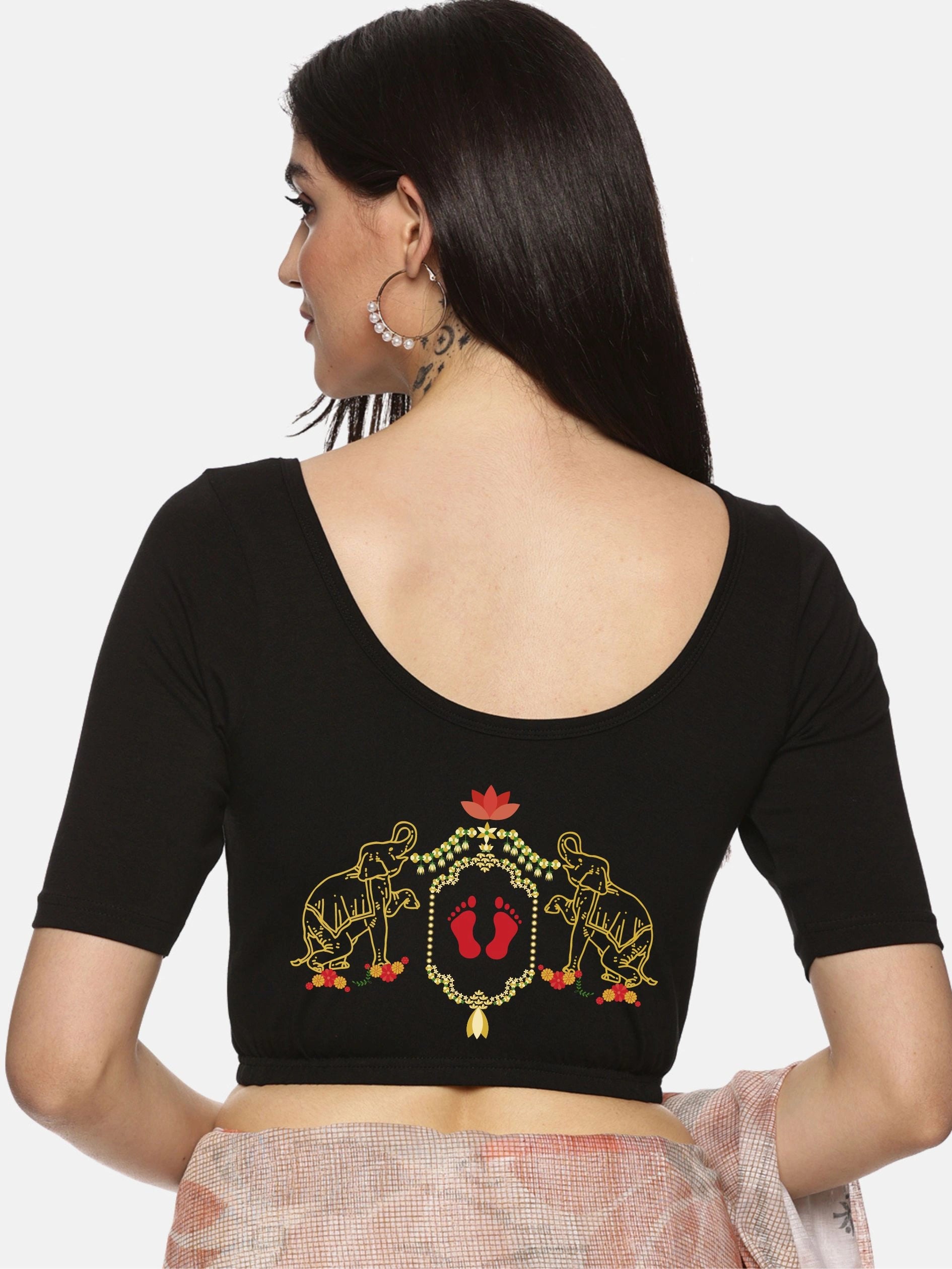 Women Back Printed Stretchable Blouse U084 - notyetbyus