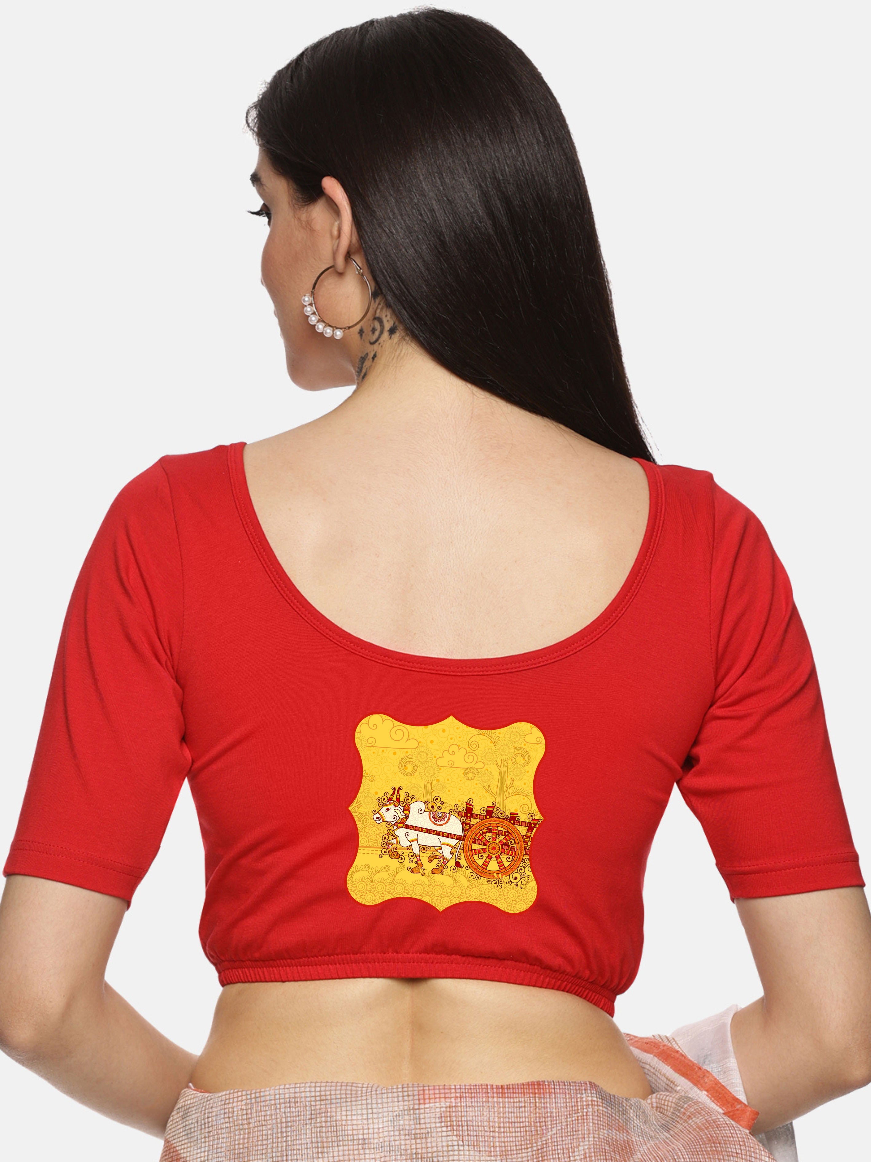 Women Back Printed Stretchable Blouse U029 - notyetbyus