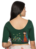 Women Back Printed Stretchable Half Sleeve Blouse U0223 Bottle Green