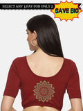 Women Back Printed Stretchable Half Sleeve Blouse U057 Brick Red