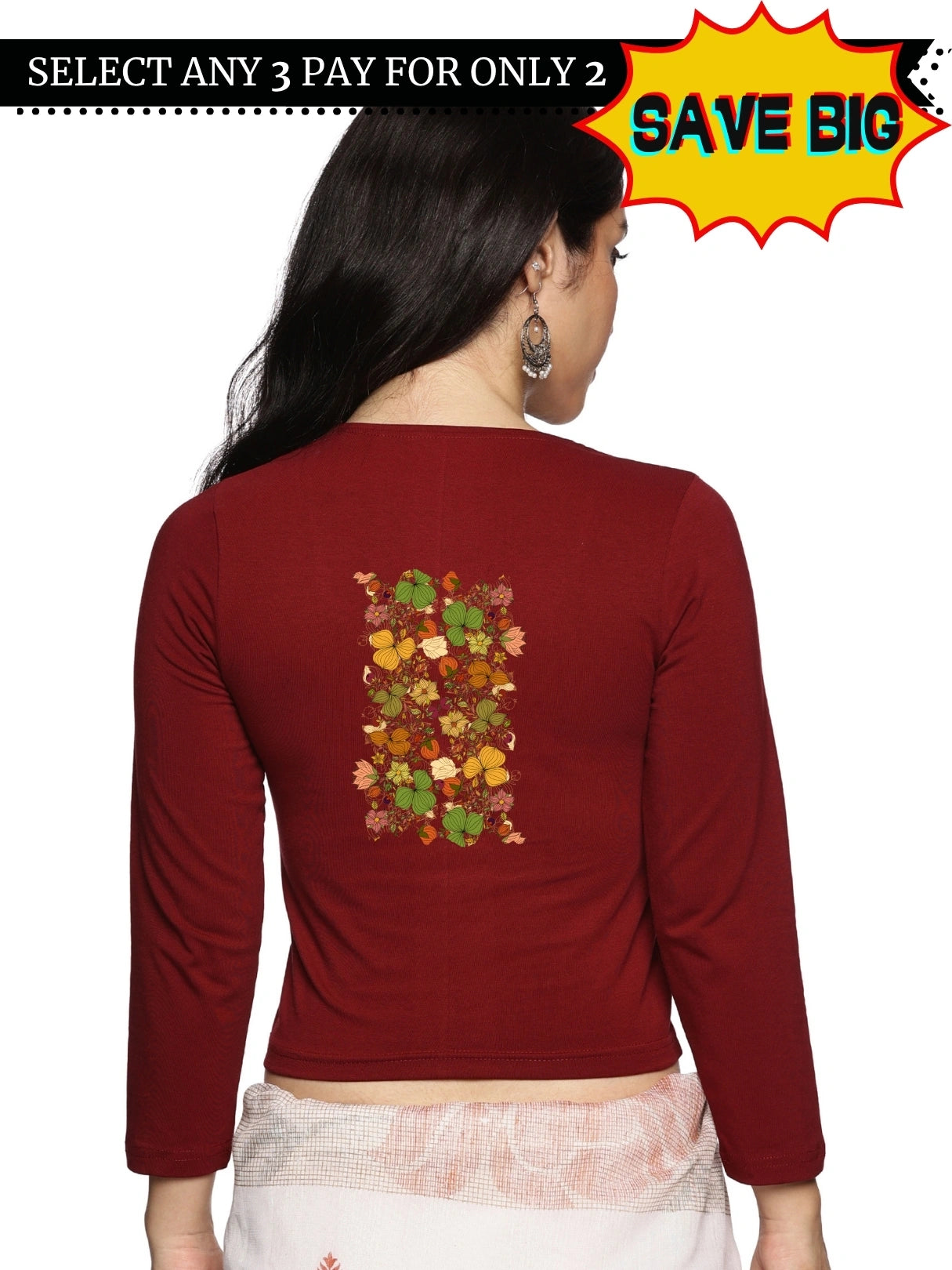 Women Three Fourth Sleeve Back Print Stretchable Blouse U0183 - notyetbyus