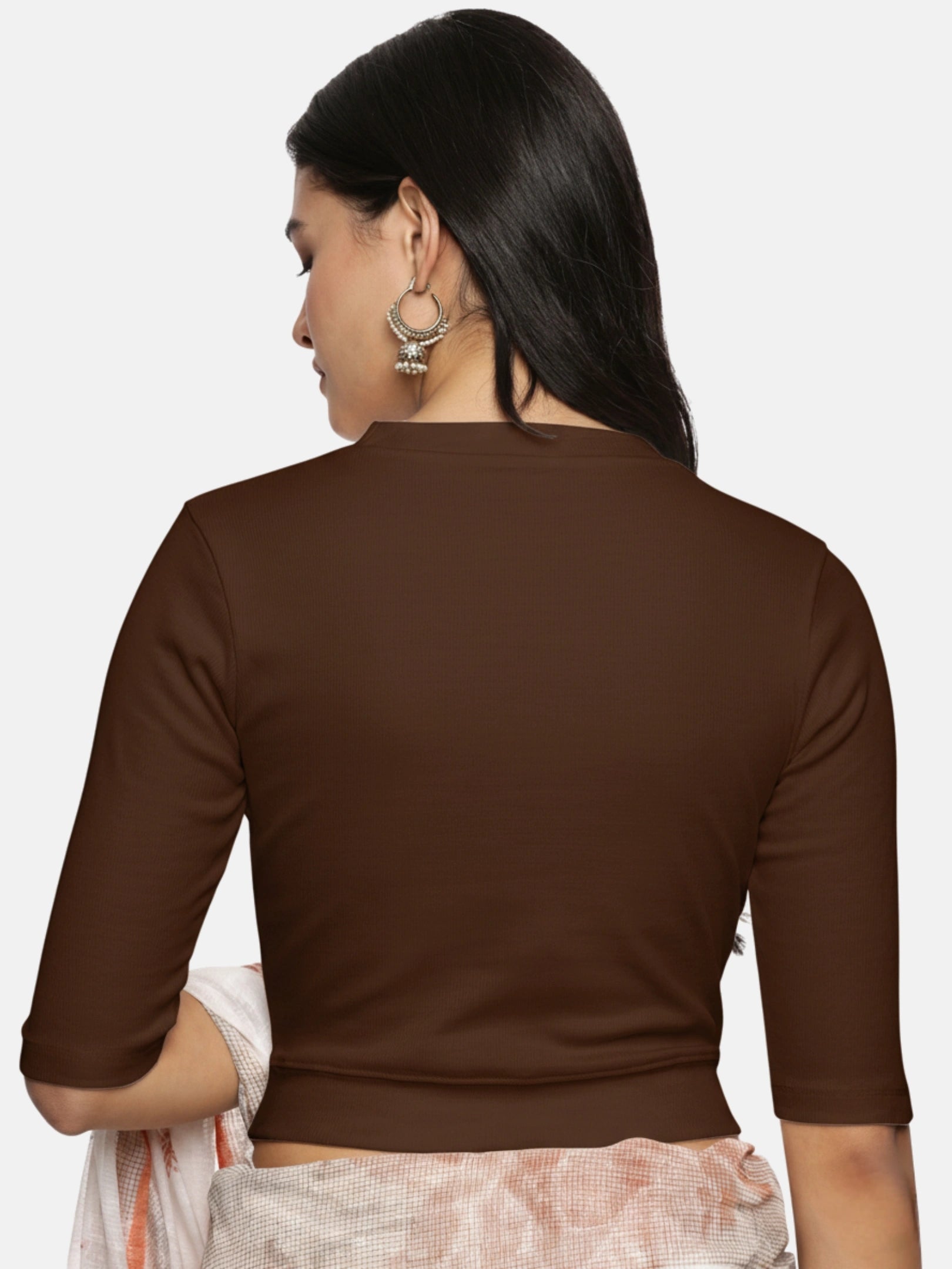 Women Plain Stretchable Elbow Sleeve RIB Blouse U0121 - notyetbyus