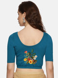 Women Back Printed Stretchable Half Sleeve Blouse U0161 peacock