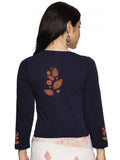 Women Three Fourth Sleeve Back Print Stretchable Blouse U0181 Navy