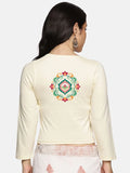 Women Three Fourth Sleeve Back Print Stretchable Blouse U0104 Cream
