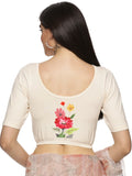 Women Back Printed Stretchable Half Sleeve Blouse U0133 Cream